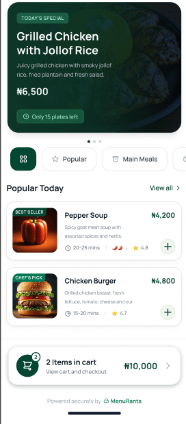 MenuRants Mobile Interface